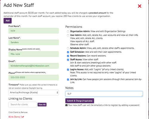 Blink Session Appointments Report